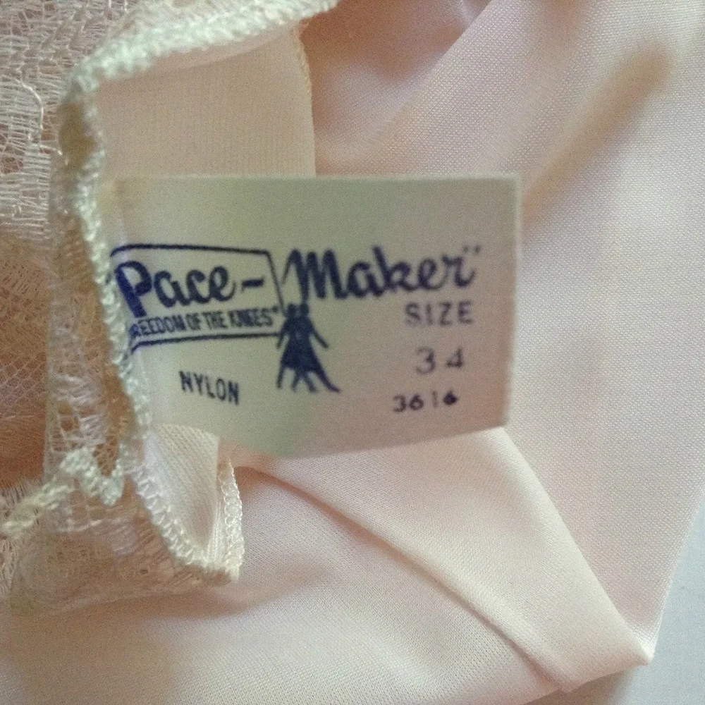 Vintage Pace-Maker Pink Full Slip Ruffled Lace Hem